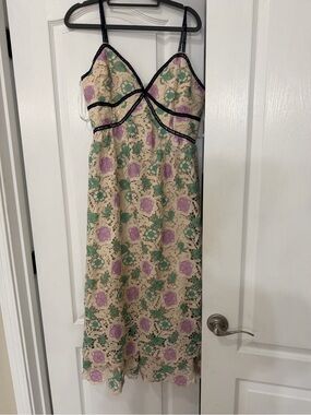 Just me floral Lace Spaghetti-Strap Midi Dress in Cream, Lavender & Green